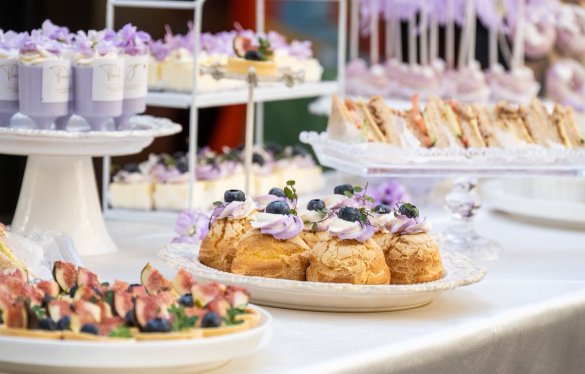 Las Vegas resort buffet table with gourmet dishes and desserts