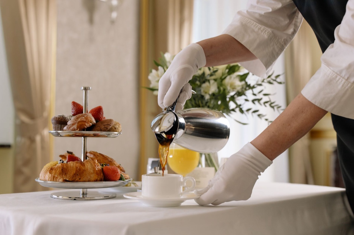 Luxury hotel dining room with buffet