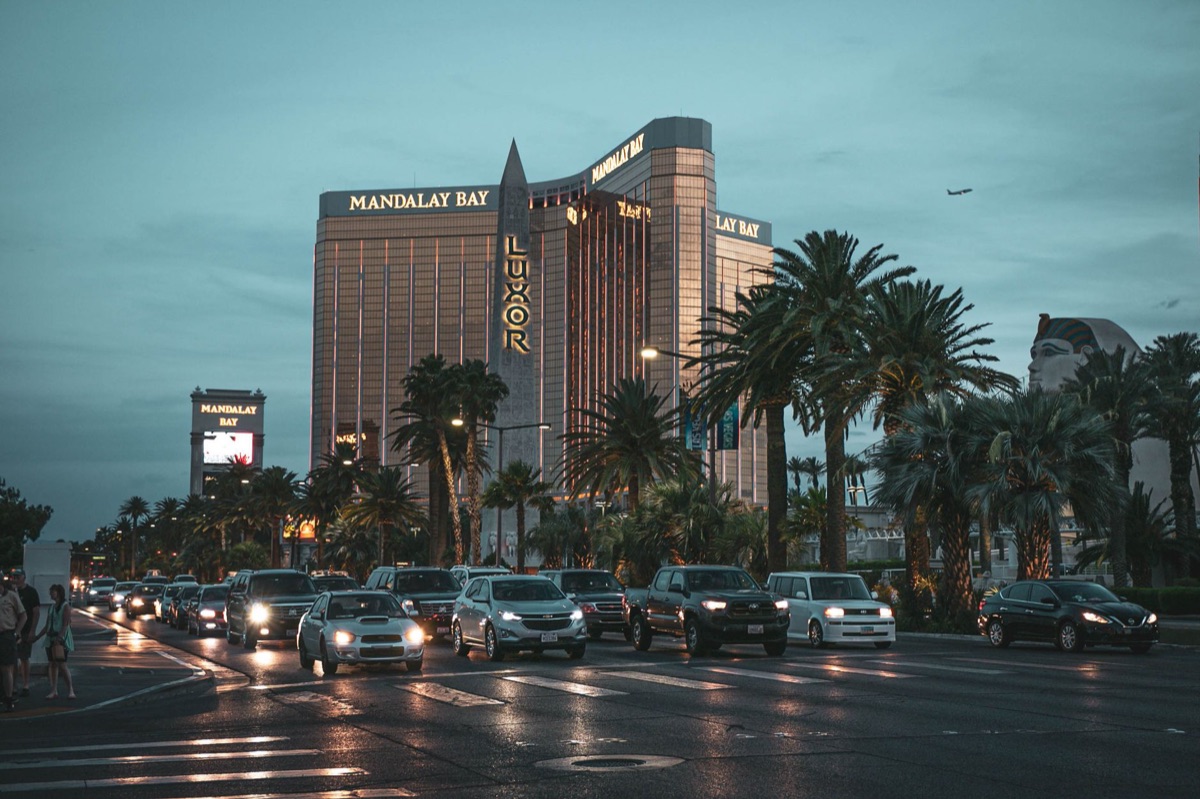 City traffic with buses and cars in las vegas