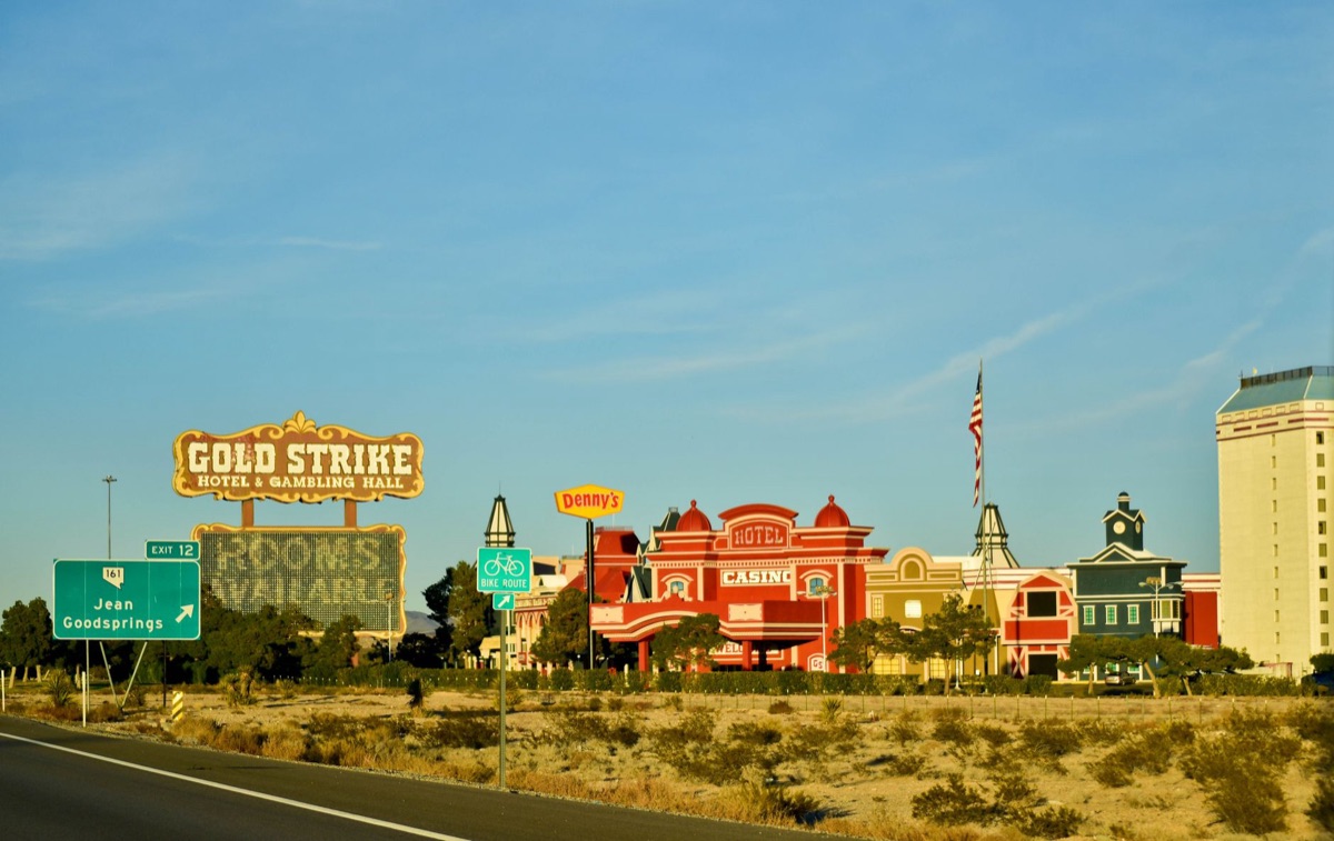 Casino Royale Las Vegas Strip, iconic resort area with neon lights and luxury yacht