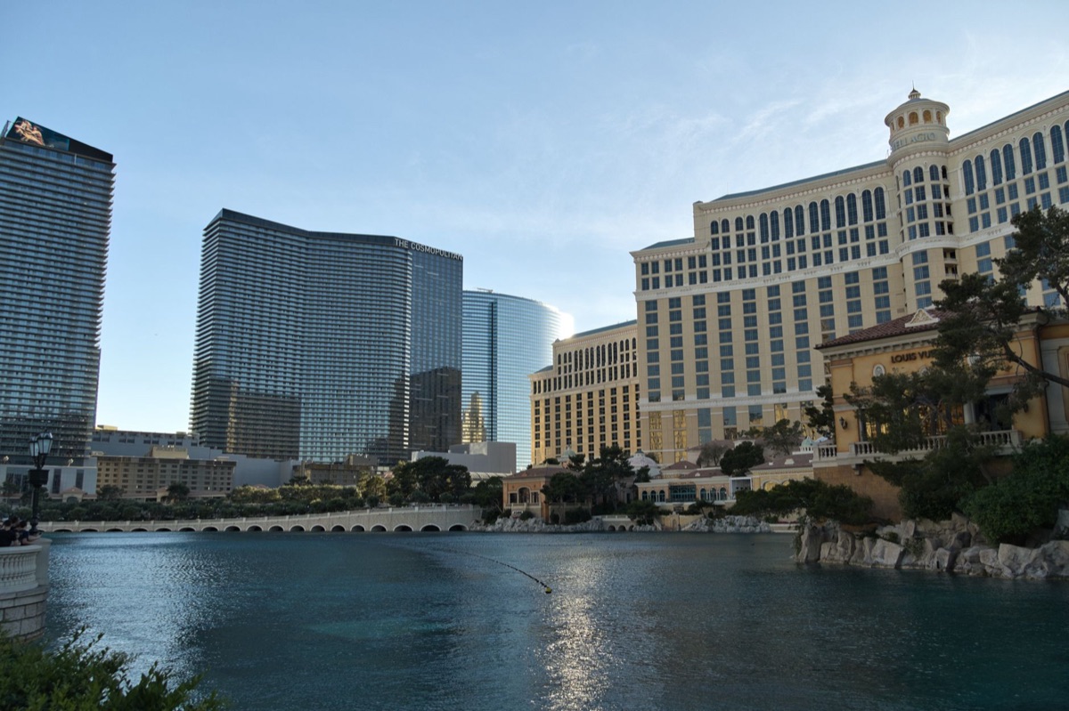 Iconic Las Vegas Strip hotels at night