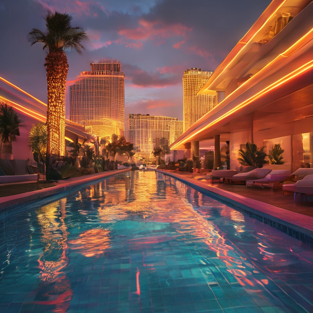 Las Vegas hotel pool with neon lights
